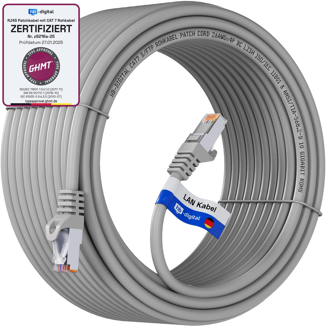 HB-DIGITAL 20m CAT 7 LAN Kabel RJ45 Patchkabel mit CAT 7 Rohkabel S/FTP - GHMT zertifiziert - 10 Gbp