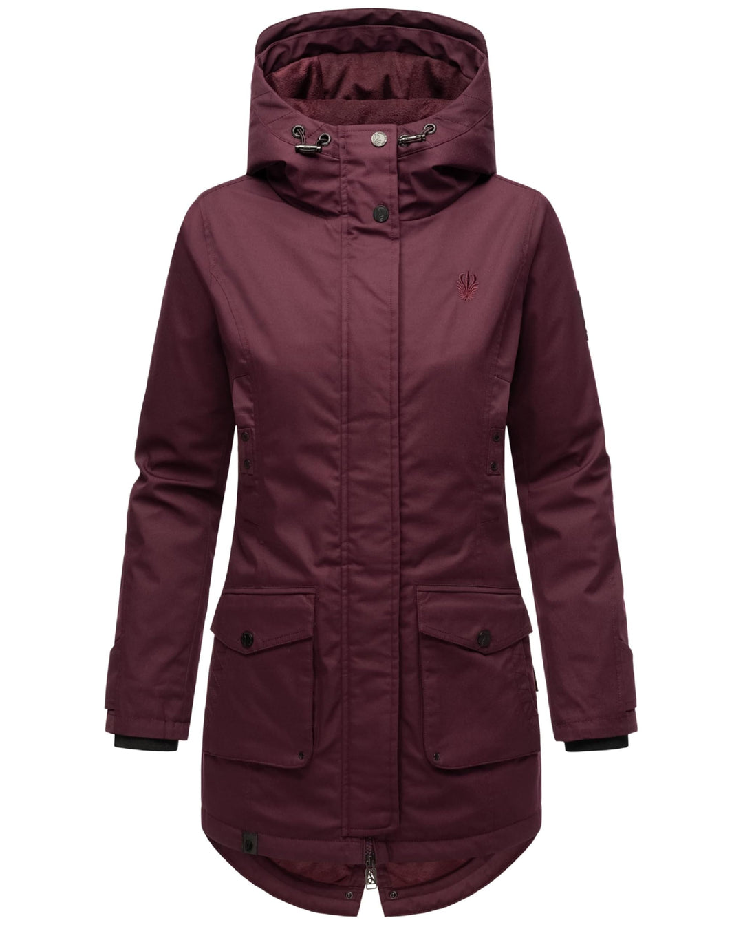 Navahoo Damen Übergangsjacke Warmer Kurzmantel Regenjacke mit Kapuze Brinjaa XS-XXL S Wine, S Wine