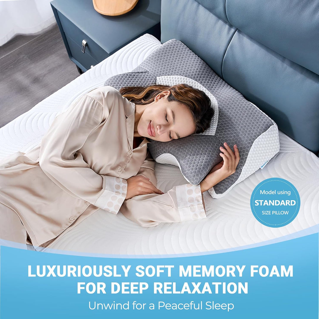 Elviros Zervikale Orthopädisches Kopfkissen aus Memory-Schaum abnehmbares ergonomisches Nackenhörnch