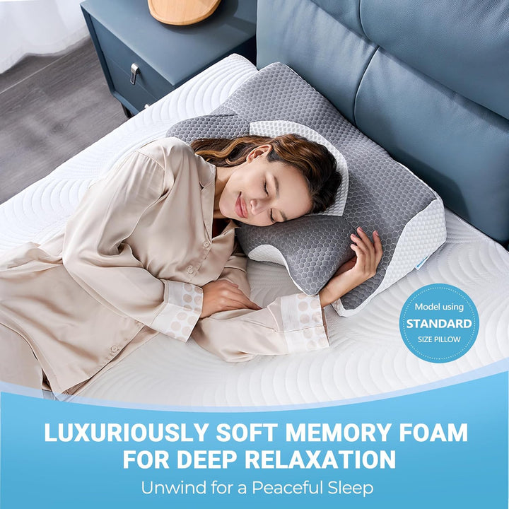 Elviros Zervikale Orthopädisches Kopfkissen aus Memory-Schaum abnehmbares ergonomisches Nackenhörnch