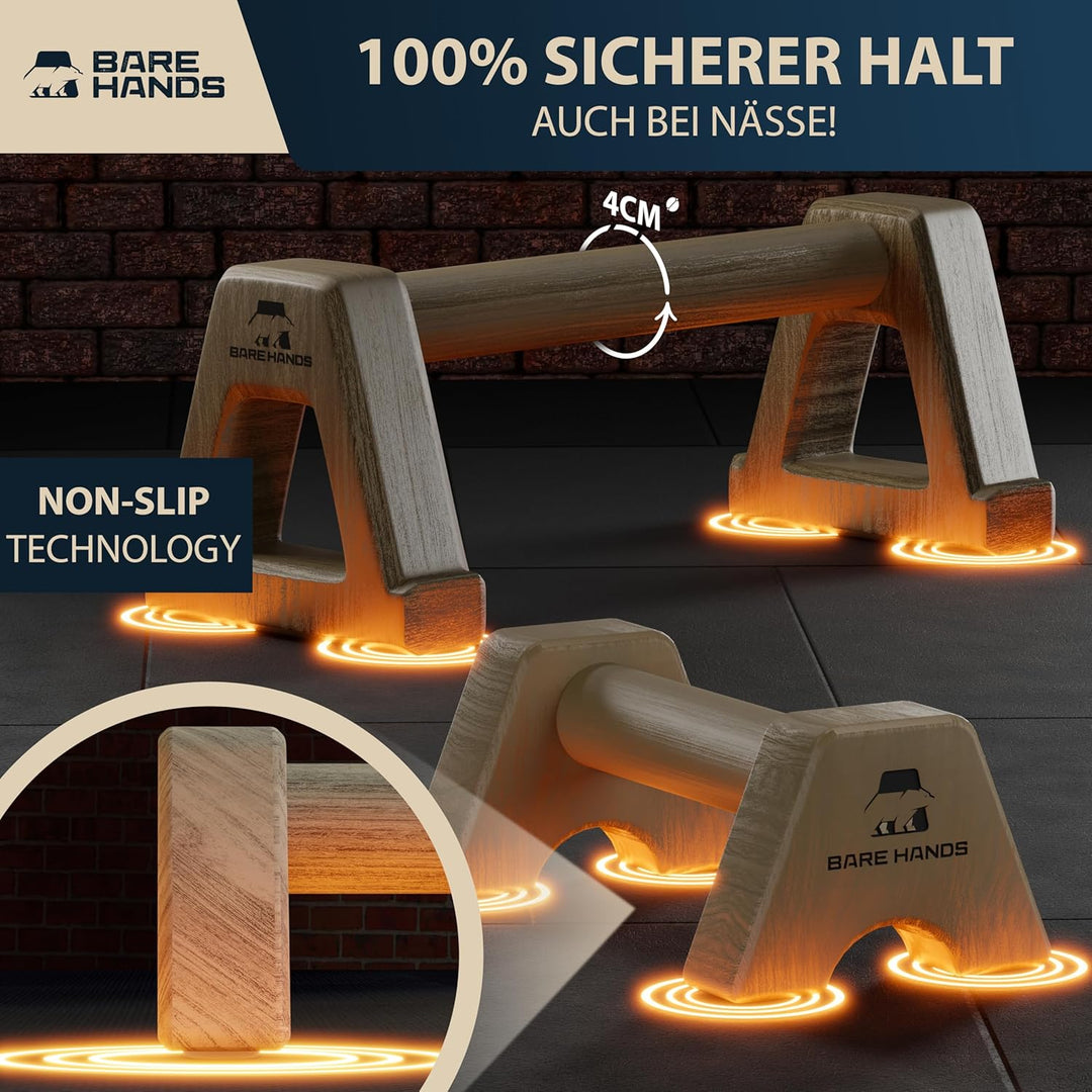 BARE HANDS Liegestützgriffe Set – 2x kleine & 2x grosse gelenksschonende, rutschfeste Holz Liegestüt