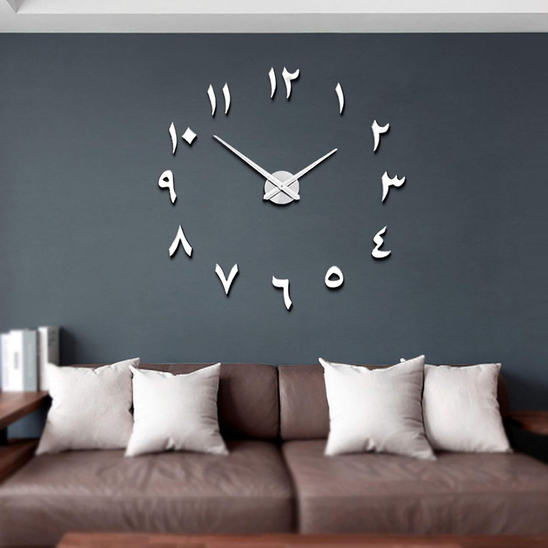 Mintime Mute DIY rahmenlose grosse Wanduhr arabische Ziffern 3D Spiegel Aufkleber Home Office Dekora