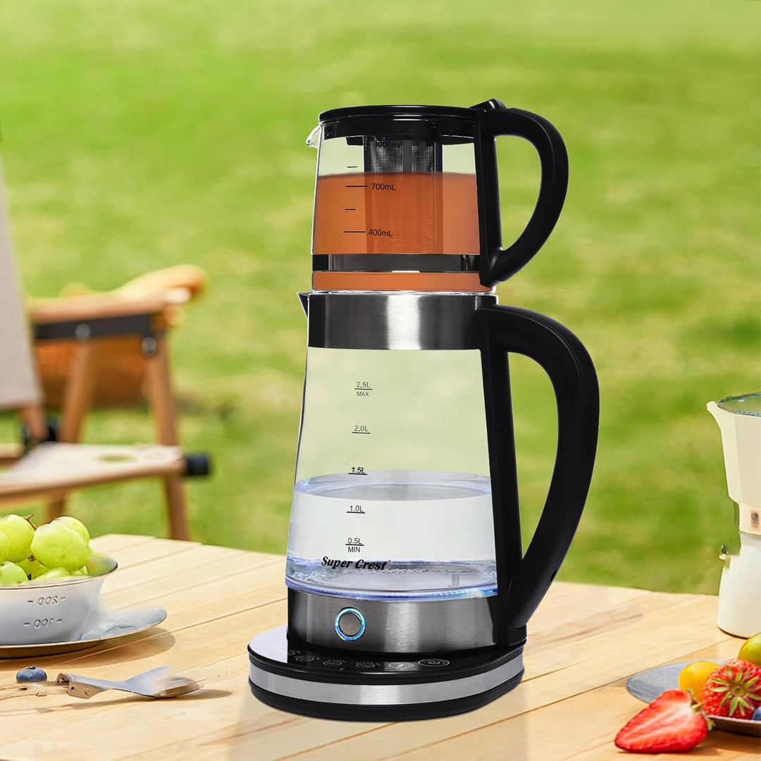Elektrischer Wasserkocher, 2.5L Teekocher mit 1L Kleiner mit Temperatureinstellung und Edelstahlsieb