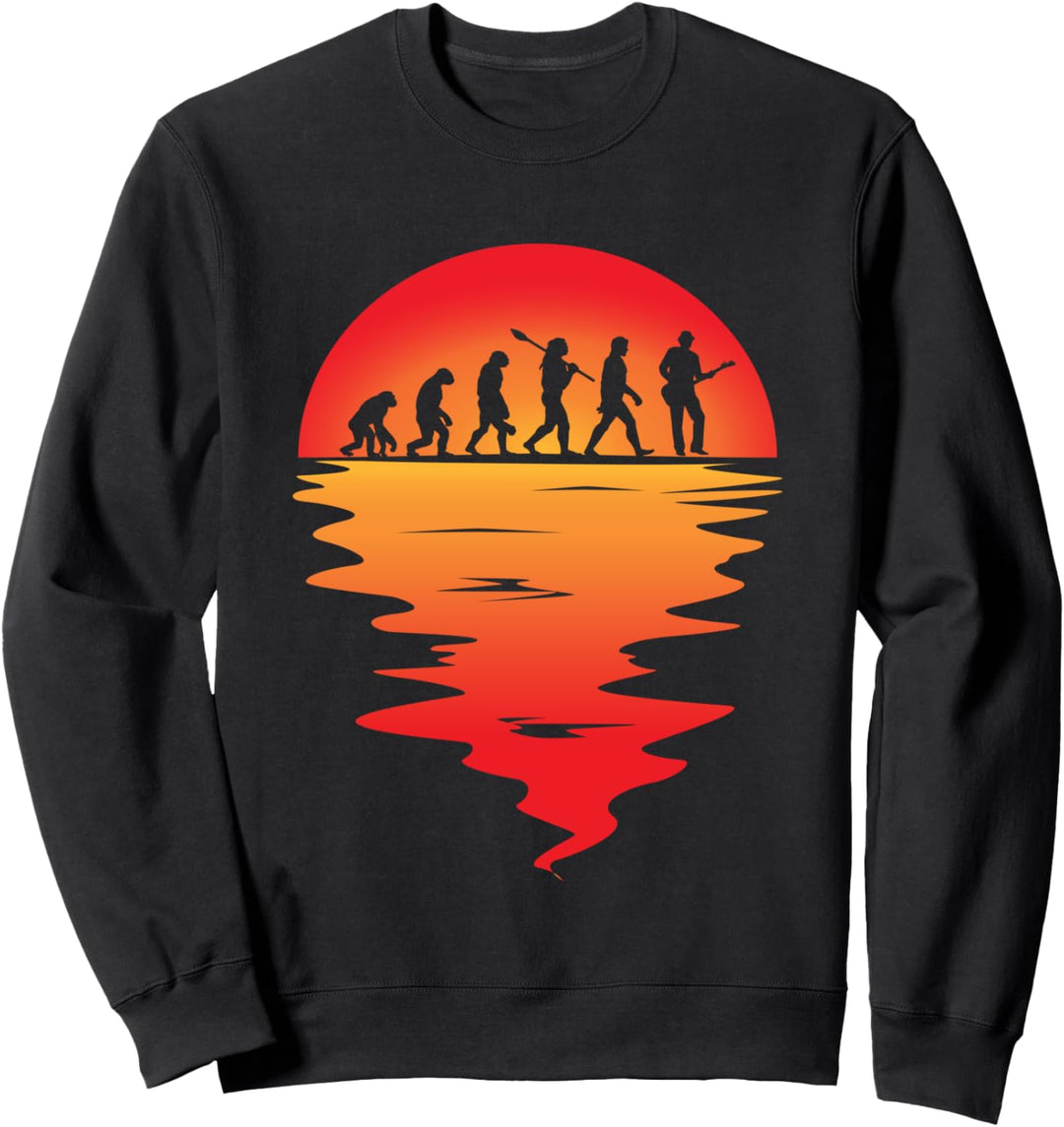 Human Evolution Guitar Band Sun Vintage Gitarrist Sweatshirt