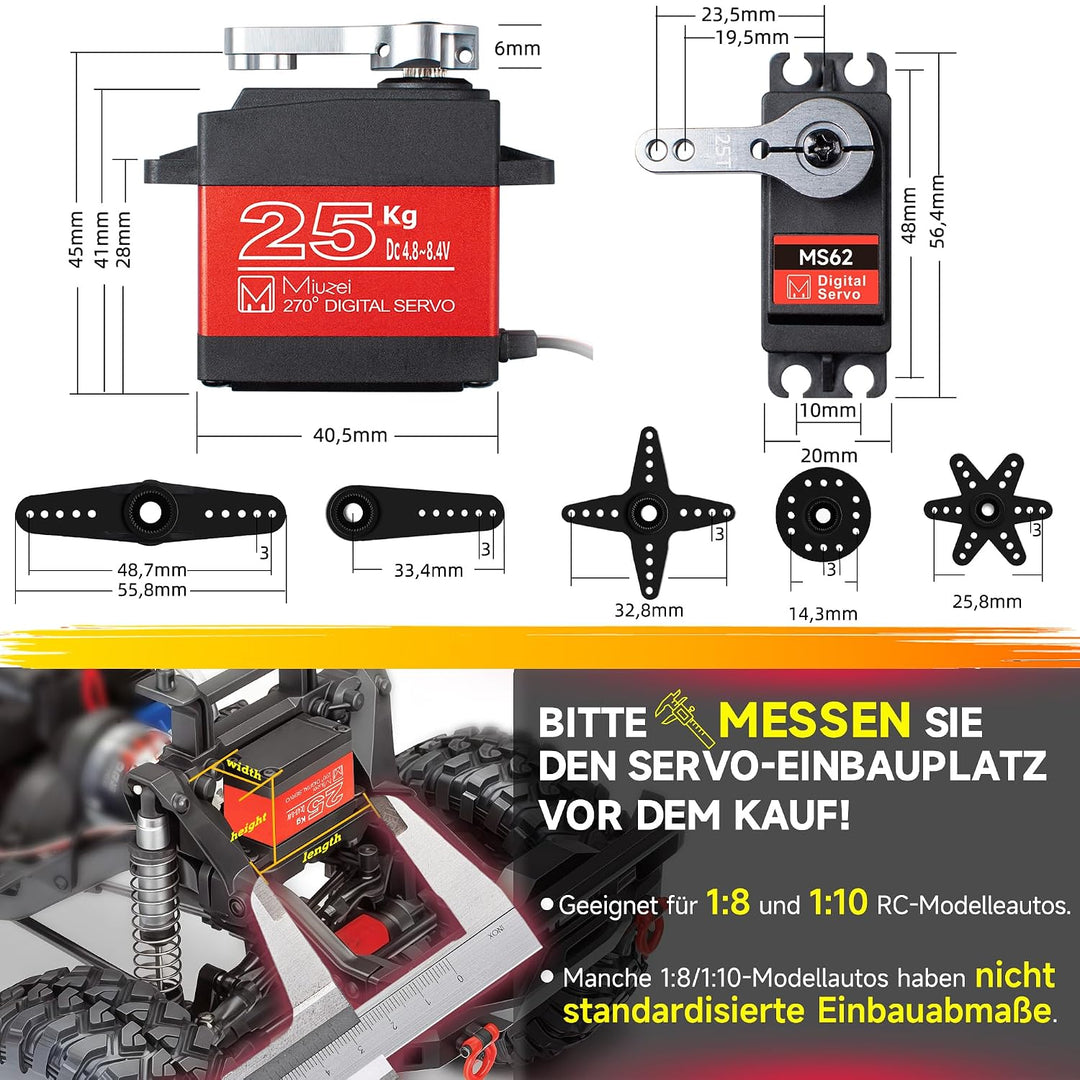 Miuzei Digital Servo 25kg Lenkservo Wasserdicht High Torque Metallgetrieb 270 Grad Servo+motor für m