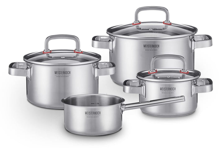 MEISTERKOCH Premium-Topfset aus rostfreiem Edelstahl | Profi-Kochgeschirr 4-teilig inklusive 3 Glasd