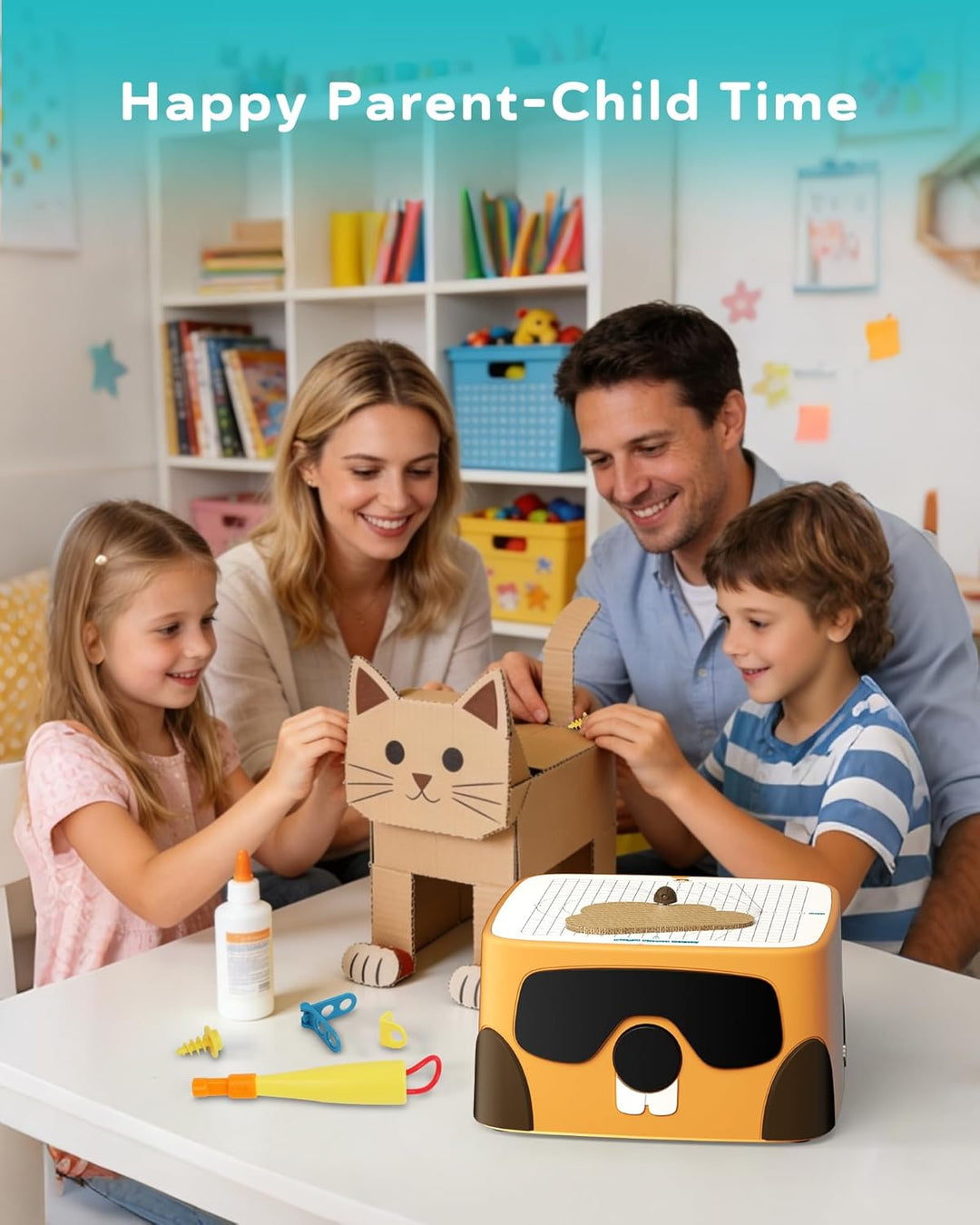 Karton-Baukasten mit Werkzeugen für Kinder 77PCS– 3D Bastelset mit Sicherheitsringen – Kreatives STE
