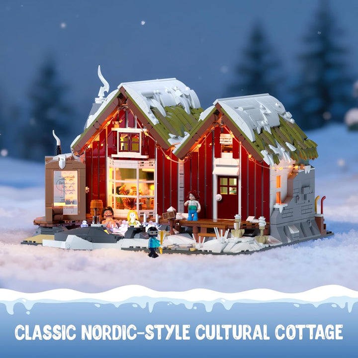 Lumibricks Island SPA-Hütte mit LED – 2235 Teile Winterbeleuchtung Nordisches Grasdach-Haus Set mit