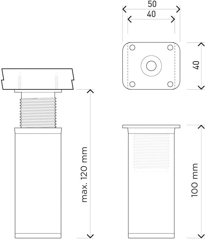 sossai® Design-Möbelfüsse MFV1 | höhenverstellbar | 8er Set | Vierkant-Profil: 40 x 40 mm | Farbe: W