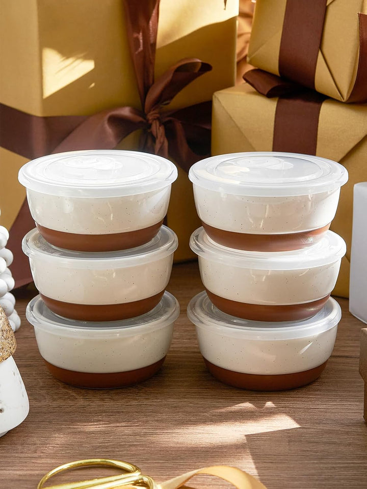 DOWAN Förmchen Creme Brulee mit Deckeln, 6 X 180ml Antihaft-Souffléförmchen Porzellan, Creme Brulee
