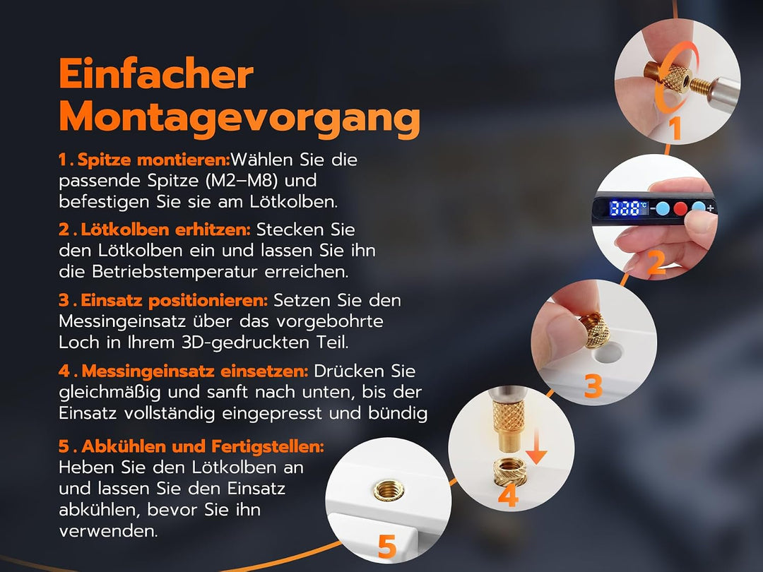 60W Digital Lötkolben mit Spitzen und 380 Stück M2 M2.5 M3 M4 M5 M6 (1/4) M8 Gewindeeinsätze für Ein