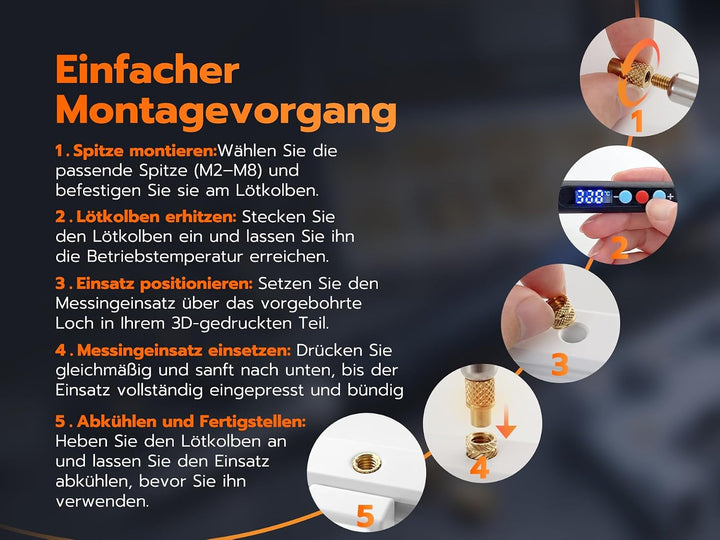 60W Digital Lötkolben mit Spitzen und 380 Stück M2 M2.5 M3 M4 M5 M6 (1/4) M8 Gewindeeinsätze für Ein