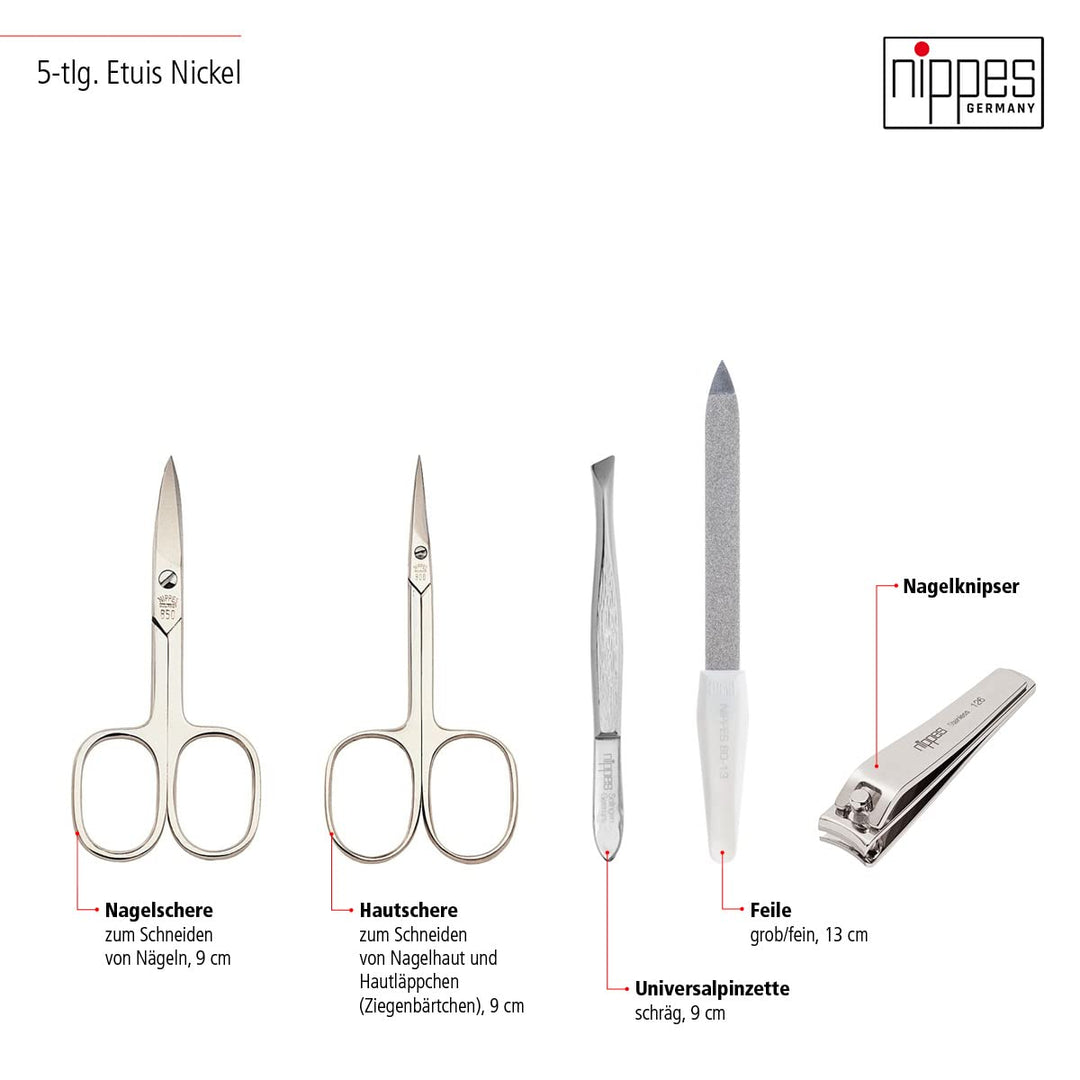 nippes Solingen Maniküre Set Raute, 5-teilig, Lamm-Nappa-Etui mit Rahmen und Lederfutter innen, Nage