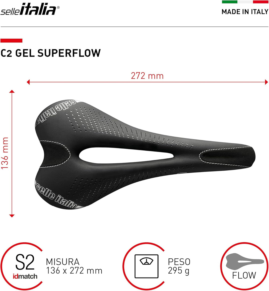 Selle Italia - Sattel für Rennrad C2 Gel Flow, Rail Manganese Rohr Ø7, Sattel Road Gran Turismo Fase