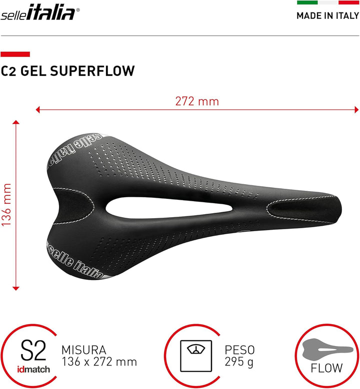 Selle Italia - Sattel für Rennrad C2 Gel Flow, Rail Manganese Rohr Ø7, Sattel Road Gran Turismo Fase