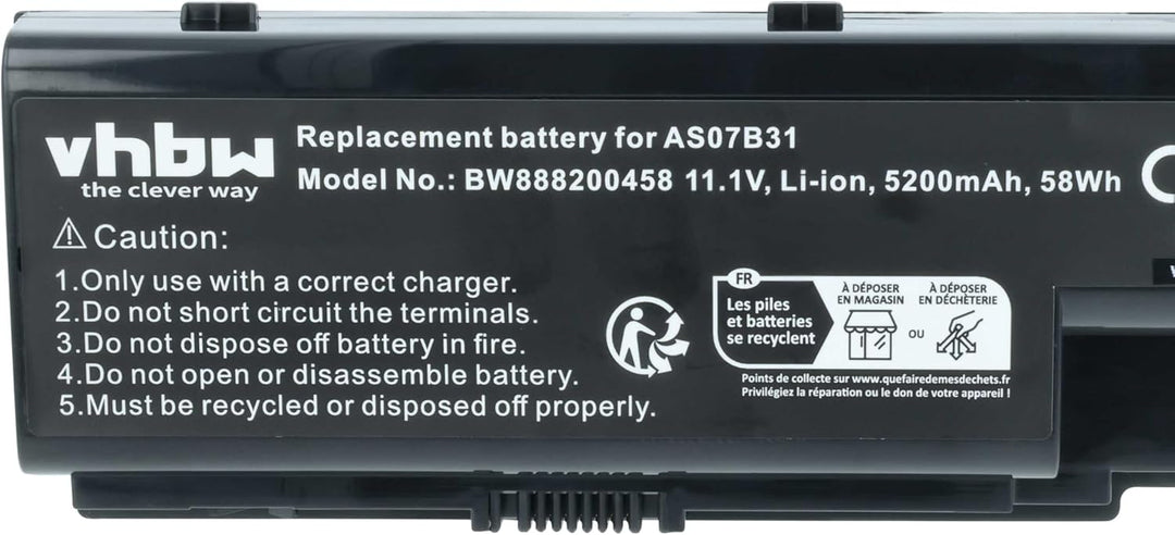 vhbw Akku kompatibel mit Acer Aspire 7730Z, 7735, 7735G, 7735Z, 7735ZG, 7736G, 7736Z Notebook (5200m