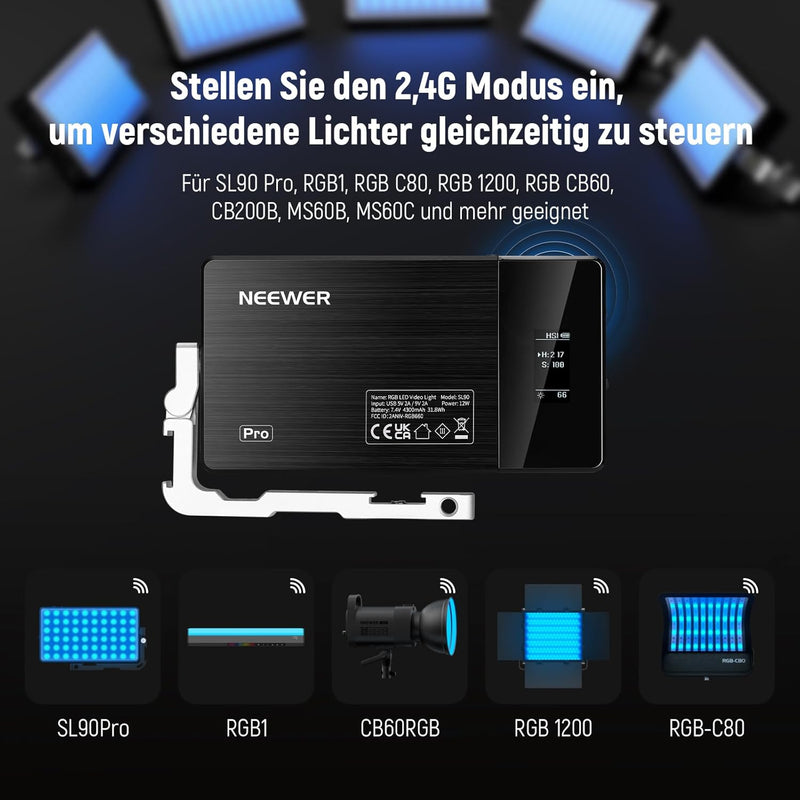 NEEWER SL90 RGB Videoleuchte, Led Videolicht mit App & 2,4G Steuerung/12W 4300mAh Akku/360°Vollfarbe