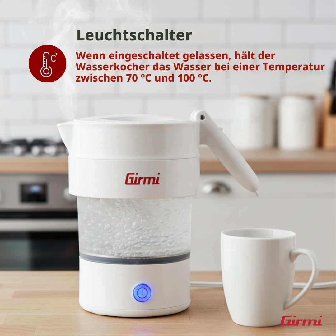 Girmi BL03 Faltbarer Wasserkocher aus Silikon, 0,6 Liter, 600 Watt, abnehmbares Kabel