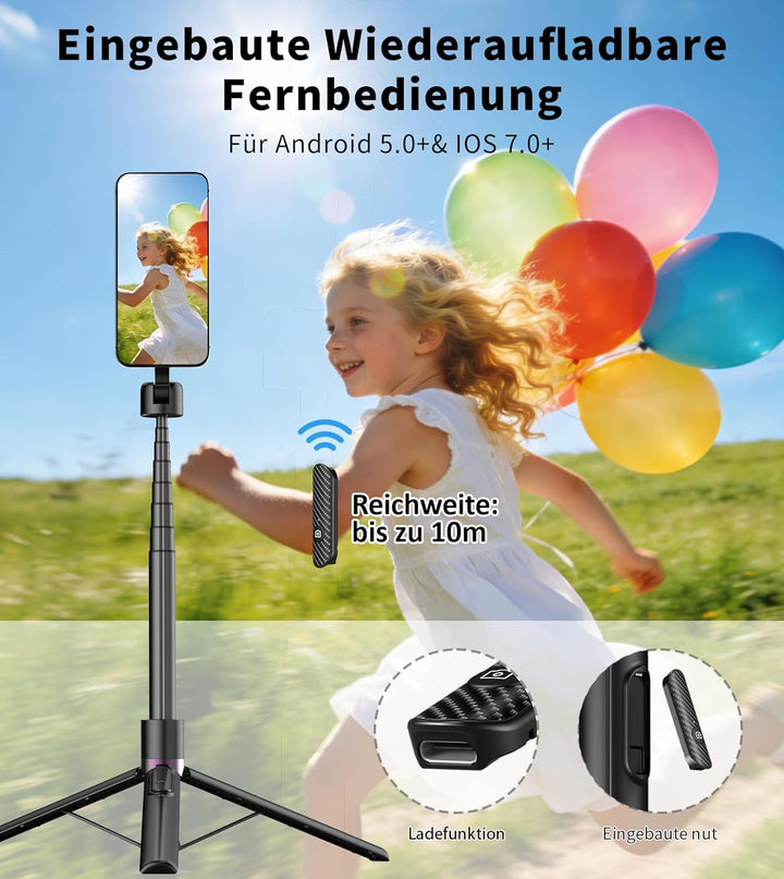 TONEOF 173cm Magnetisches Selfie Stick Stativ, Stark Magnetischer Aluminium Halter für Magsafe, 360°