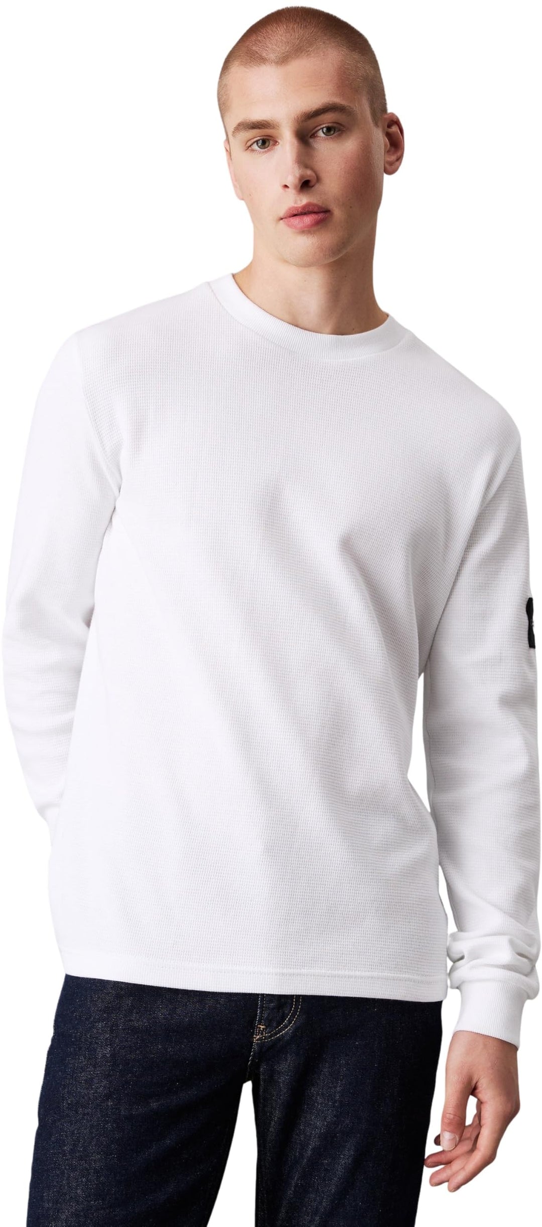 Calvin Klein Jeans Herren Badge Waffle Ls Tee L/S Strickoberteile XXS Bright White, XXS Bright White