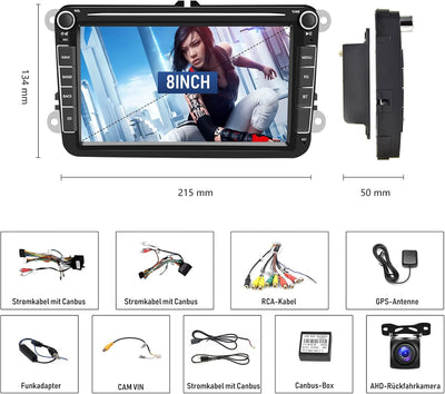 [2GB+32GB] CAMECHO Android 11 Autoradio für VW Golf 5 6 Polo Tiguan Caddy Skoda Passat mit CarPlay A