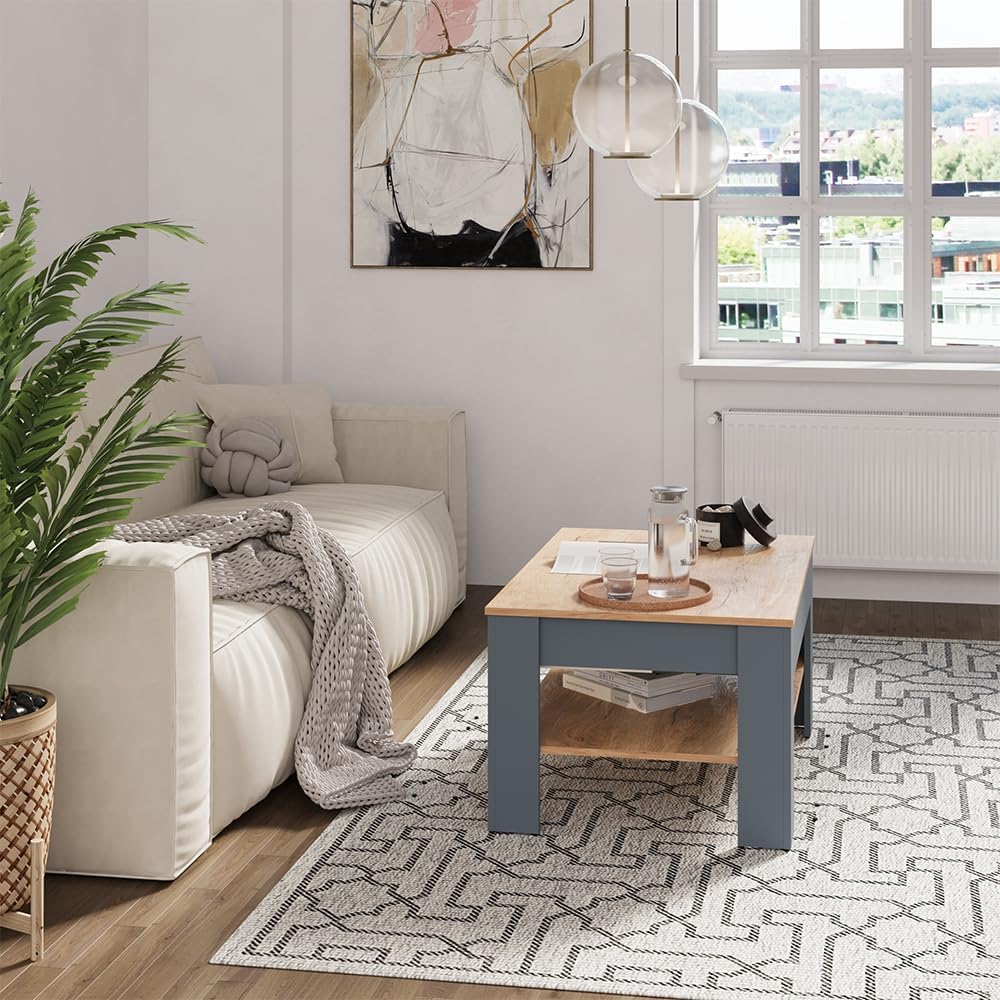 Vicco Couchtisch Milan, Wohnzimmertisch mit Schublade, Anthrazit/Goldkraft Eiche, 92.2 x 65 cm, Anth