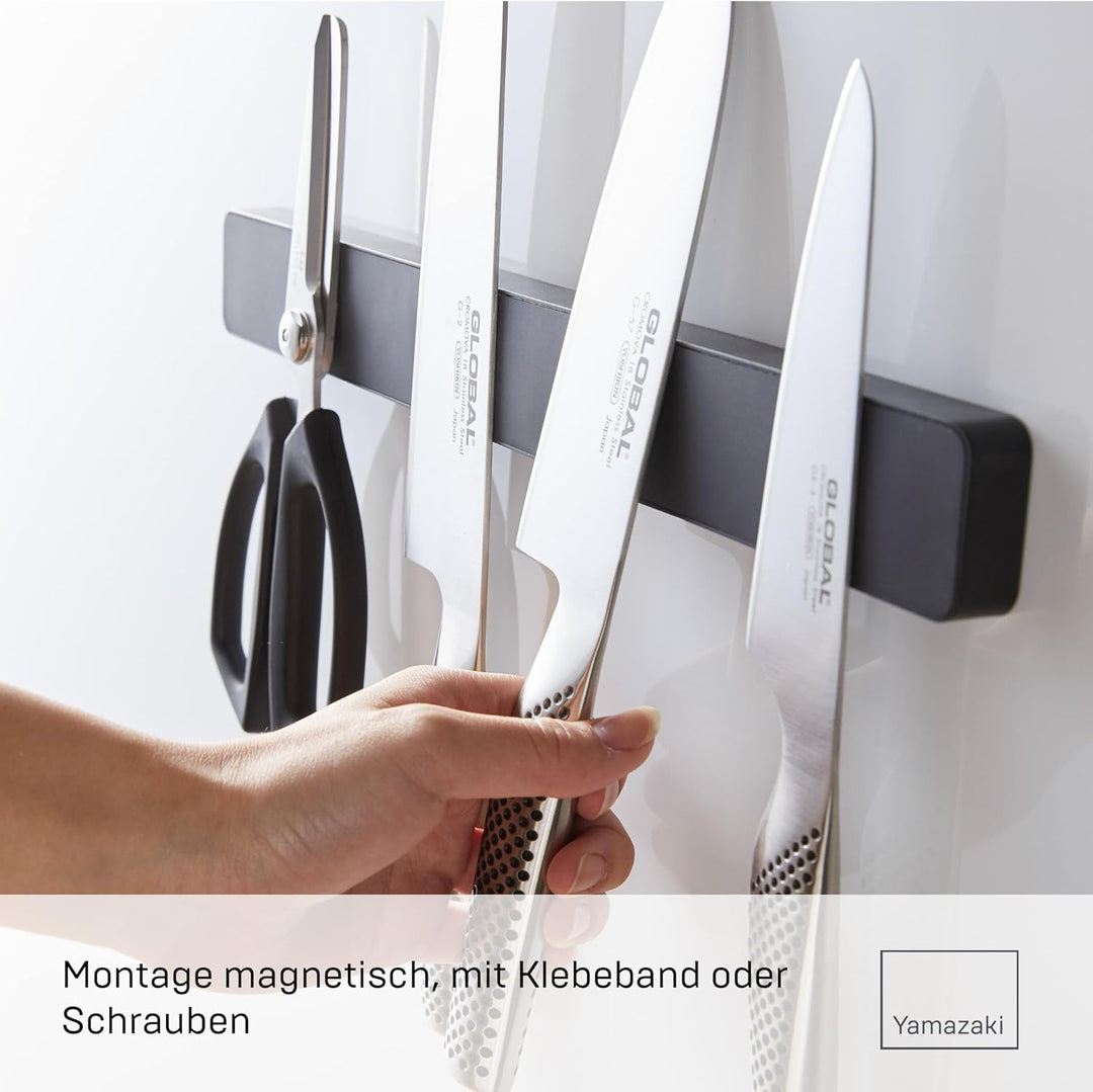 Yamazaki 5202 TOWER Magnetischer Messerhalter, schwarz, ABS-Harz/Magnet/Silikone, minimalistisch, 1,