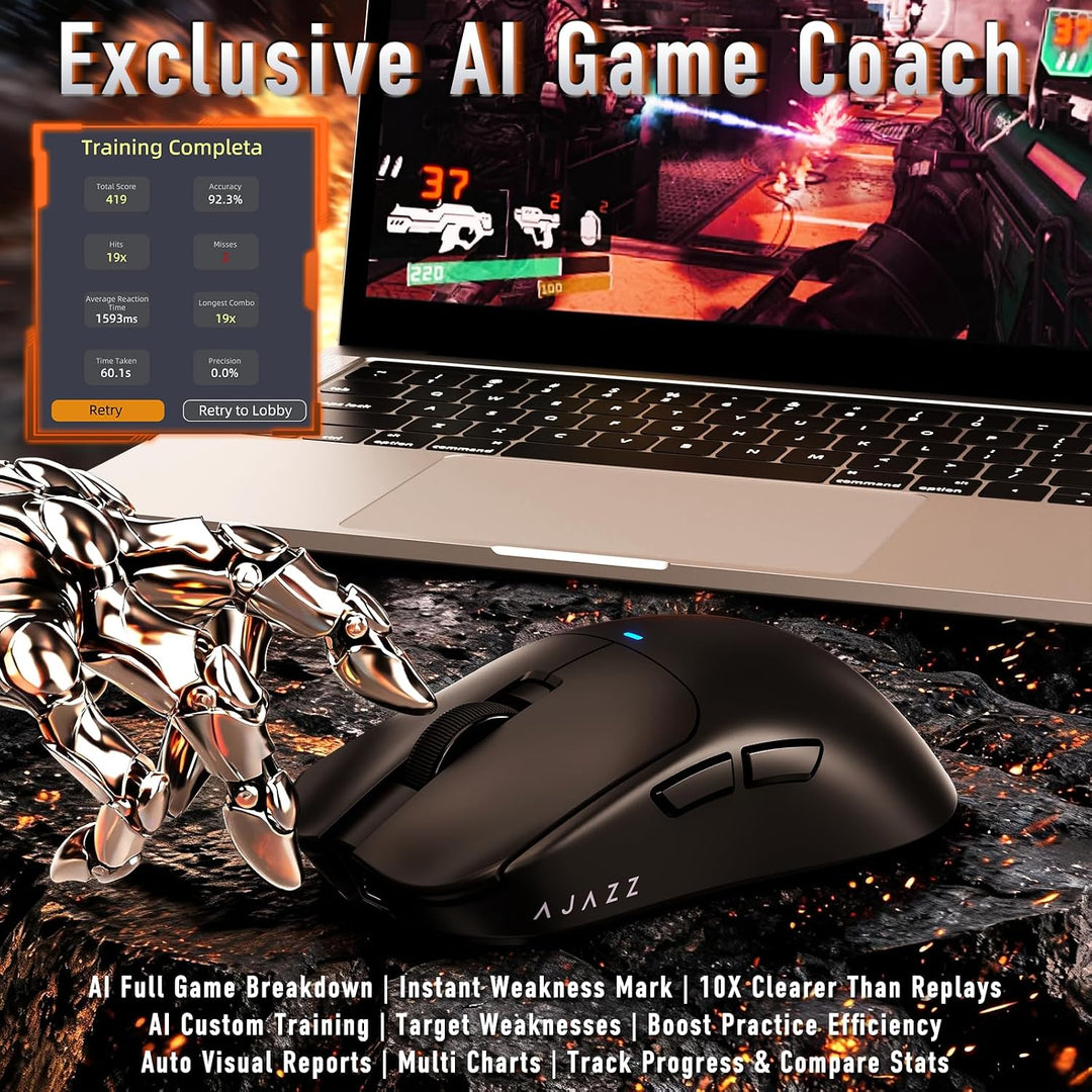 AJAZZ AJ200NLMC kabellose Gaming-Maus, Dreifachmodus (2,4GHz/Bluetooth/kabelgebunden), KI-Sprachsteu