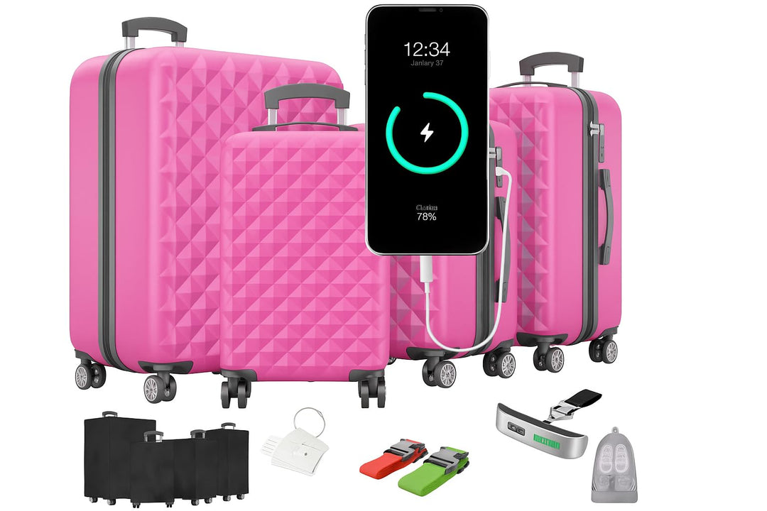 Premium Kofferset 4-TLG – Hartschalen Trolleys mit TSA-Lock, USB-Anschluss – Plus 1x Kofferwaage, 2X