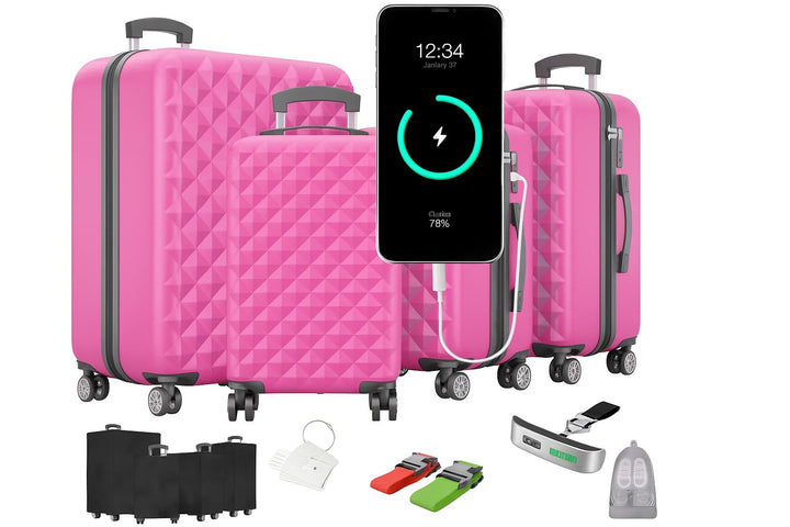 Premium Kofferset 4-TLG – Hartschalen Trolleys mit TSA-Lock, USB-Anschluss – Plus 1x Kofferwaage, 2X