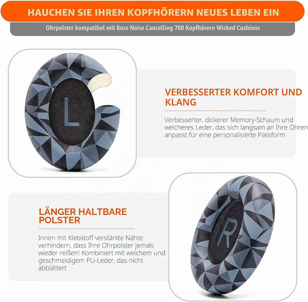 WC Wicked Cushions Verbesserte Ersatz-Ohrpolster für Bose 700 Noise Cancelling-Kopfhörer (NC700) – w