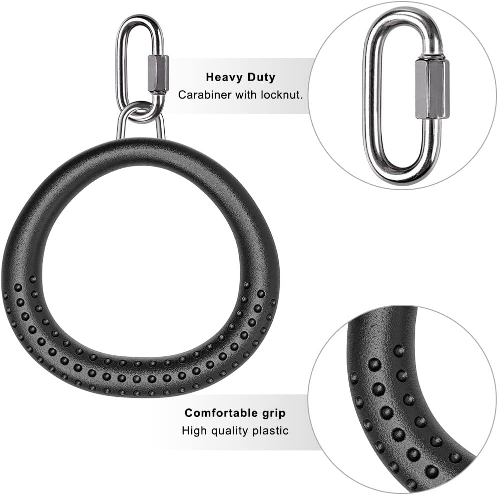 Dolibest 2PCS Round Trapeze Swing Bar Rings with Carabiners, Swingset Accessories Outdoor for Ninja