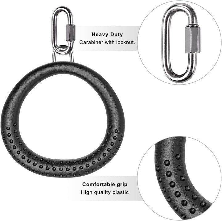 Dolibest 2PCS Round Trapeze Swing Bar Rings with Carabiners, Swingset Accessories Outdoor for Ninja