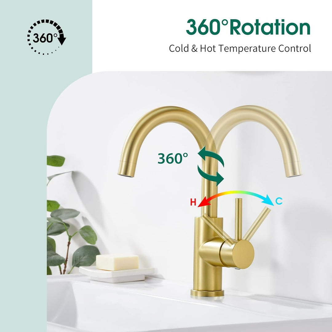 CREA Wasserhahn Küche, 360° Drehbare Küchenarmatur für Kleine Küche, Mischbatterie für Küche oder Ba