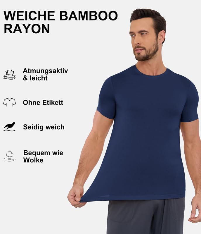 COLORFULLEAF 3/5er Pack Bambus Rundhals T-Shirt Herren Stretch Unterziehshirt Männer Einfarbig Busin