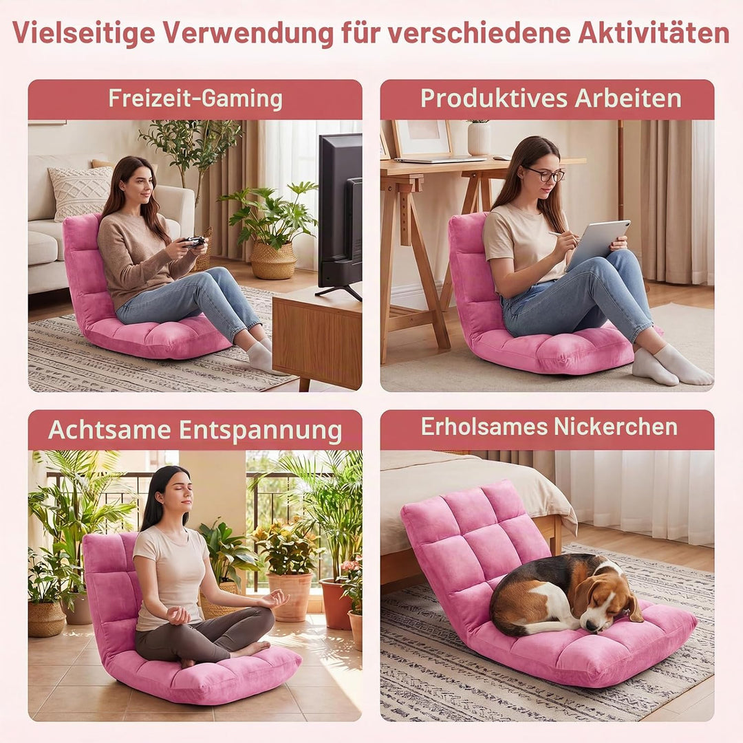 RELAX4LIFE Bodenstuhl Klappbar, Bodensessel mit Verstellbarer Rückenlehne &amp; Liegefunktion, Relaxsess
