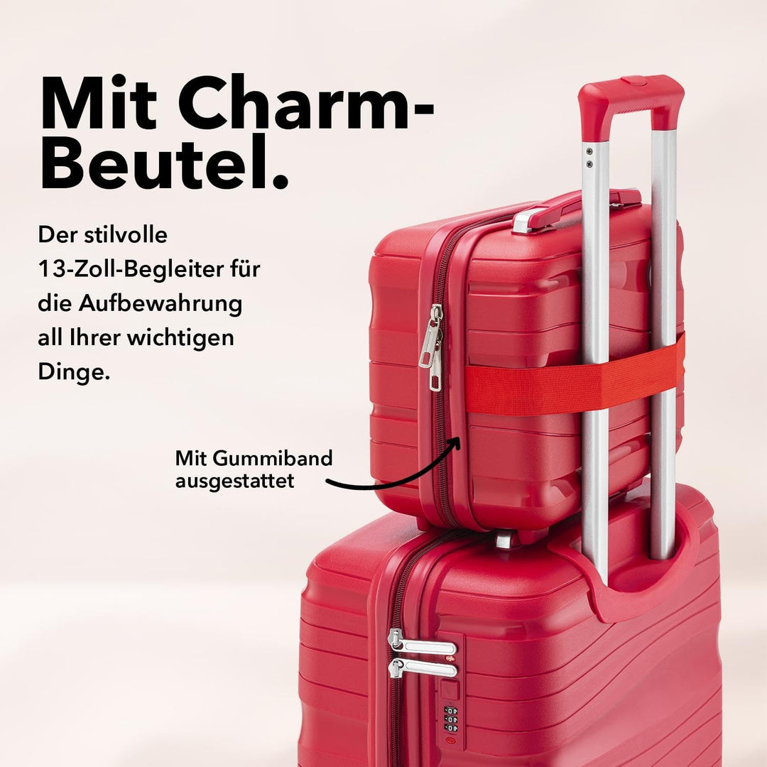 Travel One Handgepäck-Koffer 40L – Rot – Hartschalenkoffer Kabinentrolley, 4 Rollen, Zahlenschloss &