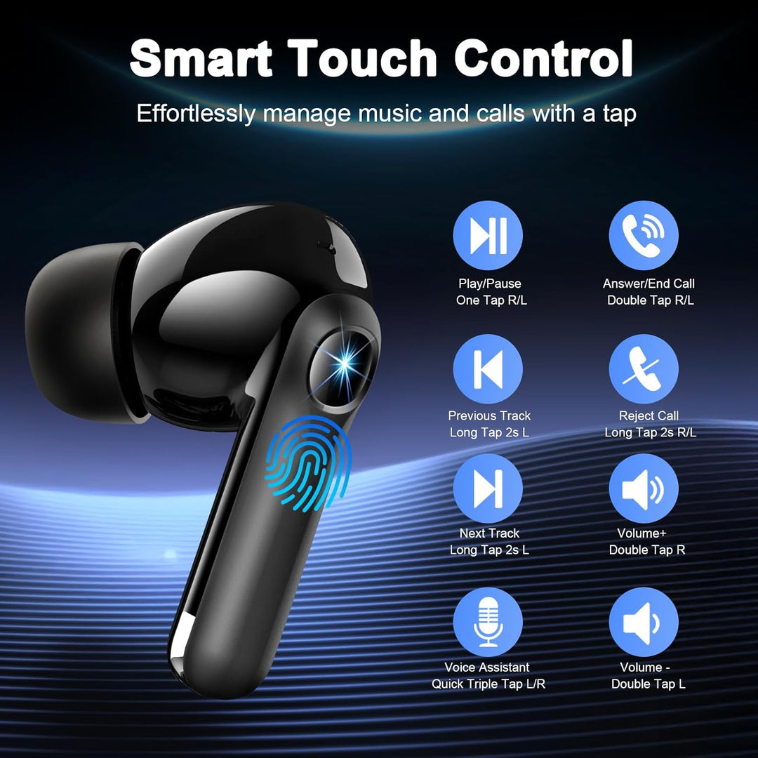 Bluetooth Kopfhörer, Touchscreen Bluetooth 5.4 Kopfhörer Kabellos mit ANC+ENC Noise Cancelling Mic,