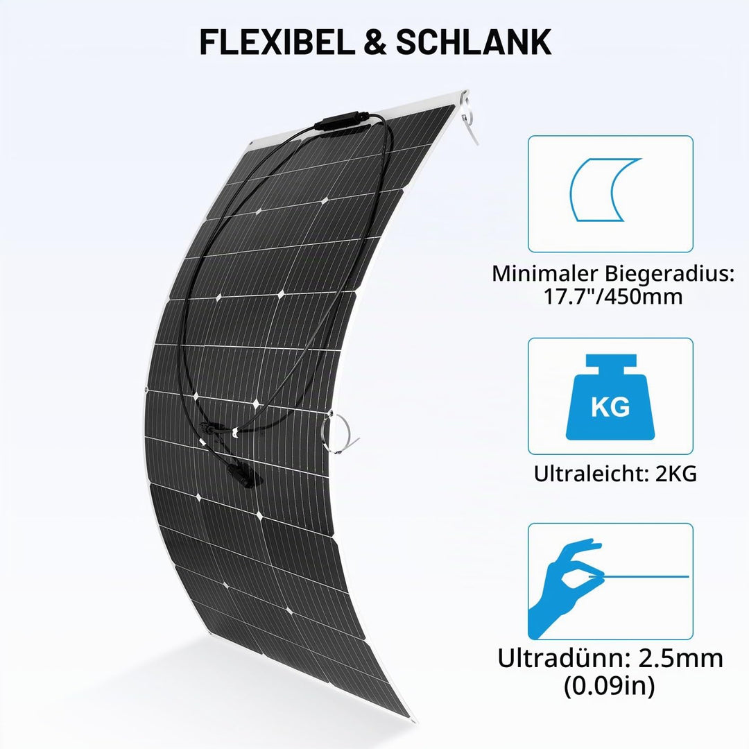 【120W Flexibel Solarpanel 12V】DERUXI 120 W Flexibel Solar Panel: 120W 12V Flexibles Monokristalline