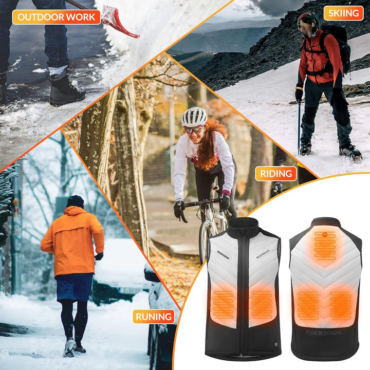 ROCKBROS Beheizte Weste USB Elektrische Heizweste mit 3 Temperaturstufen Waschbare Beheizbare Winter