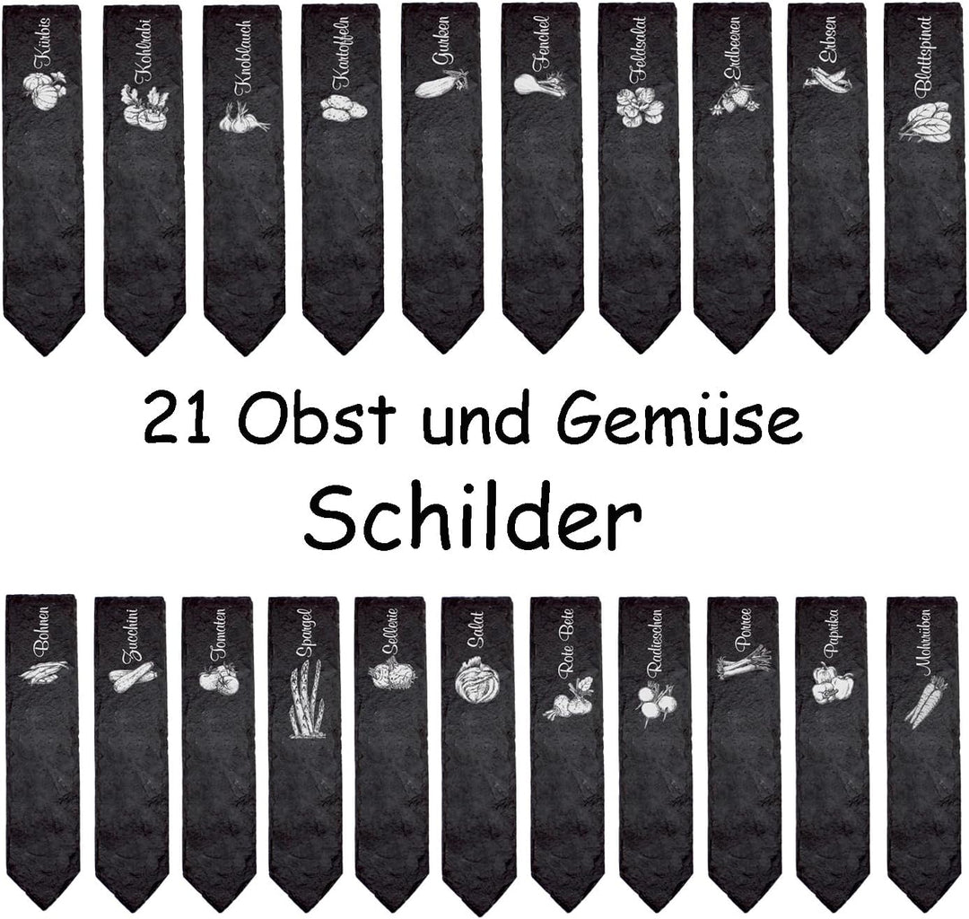Schiefer Pflanzenschilder Pflanzstecker 21 Stück Obst und Gemüse - Beschriftungsschilder Garten Beet