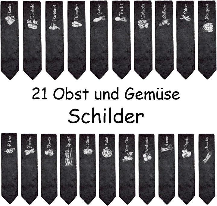 Schiefer Pflanzenschilder Pflanzstecker 21 Stück Obst und Gemüse - Beschriftungsschilder Garten Beet