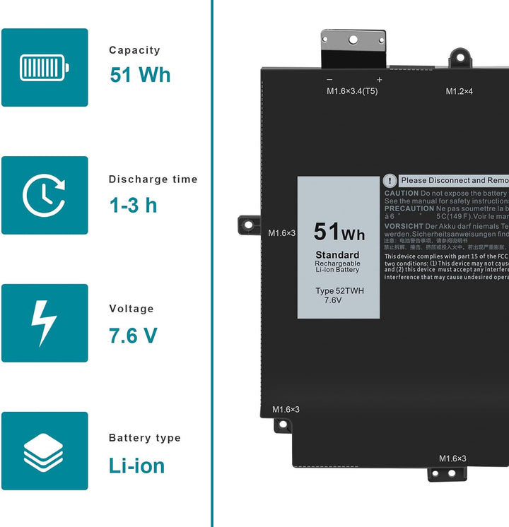ARyee 52TWH Akku Kompatibel mit Dell XPS 13 7390 2-in-1 P103G P103G001 P103G002 Serie Notebook, Ersa