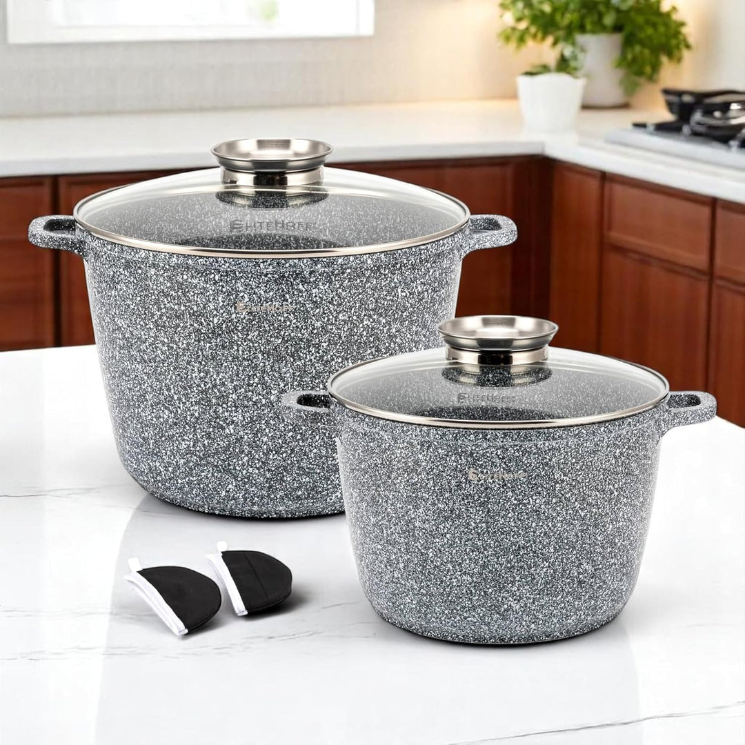 EliteHoff Kochtopf, 2er-Set Suppentopf aus Aluminiumguss mit Antihaftbeschichtung 24/28 cm (6,5L und