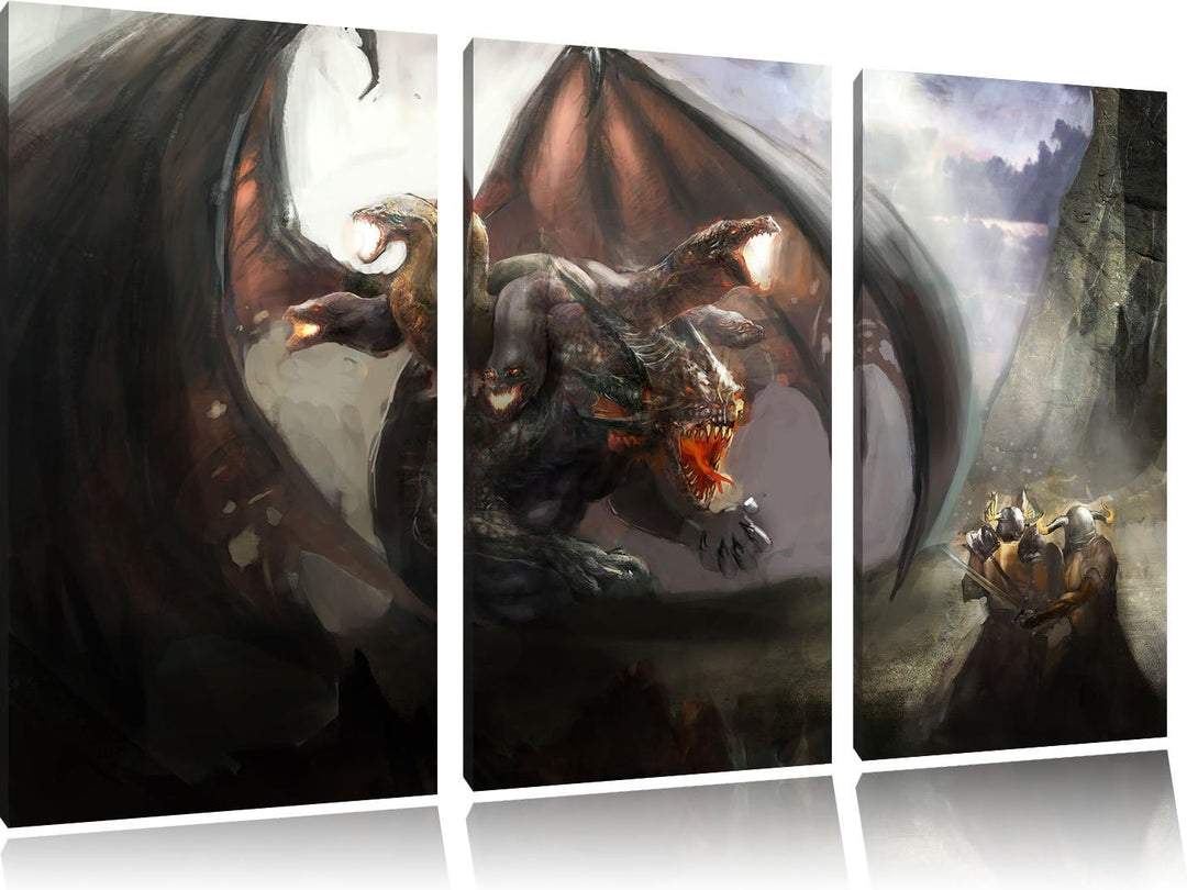 Pixxprint Fantasy Drache 3-Teiler Leinwandbild 120x80 Bild auf Leinwand