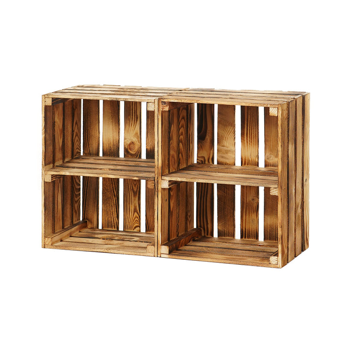 GrandBox Geflammte Holz-Kiste 50x40x30 2er Set mit Mittelbrett Vertikal, Wein-Kiste, Obst-Kiste, Kam