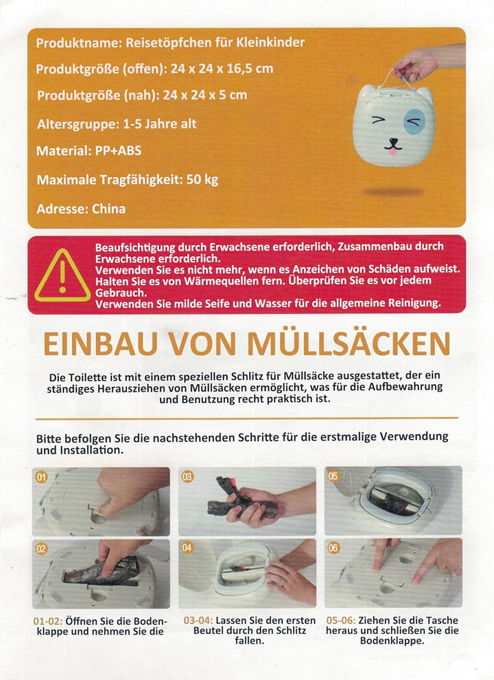 auvstar Töpfchen Falttoilette Kinder,Tragbare Kinder Reise Töpfchen,Baby Kindertoilette,Tragbarer tö