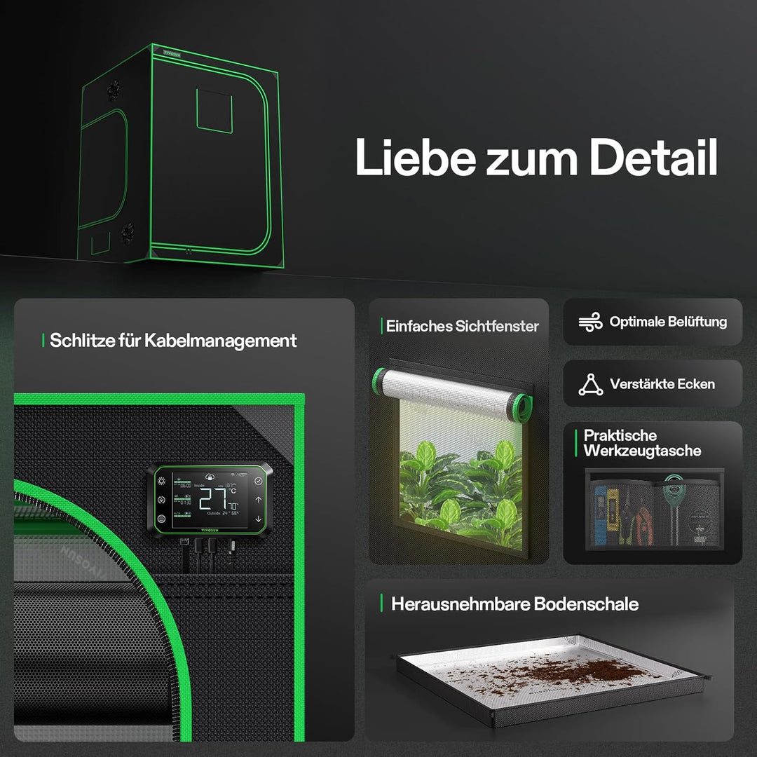 VIVOSUN Growzelt 150x150x200cm lichtdichtes Indoor Hydroponik Zelt mit reflektierendem Mylar Sichtfe