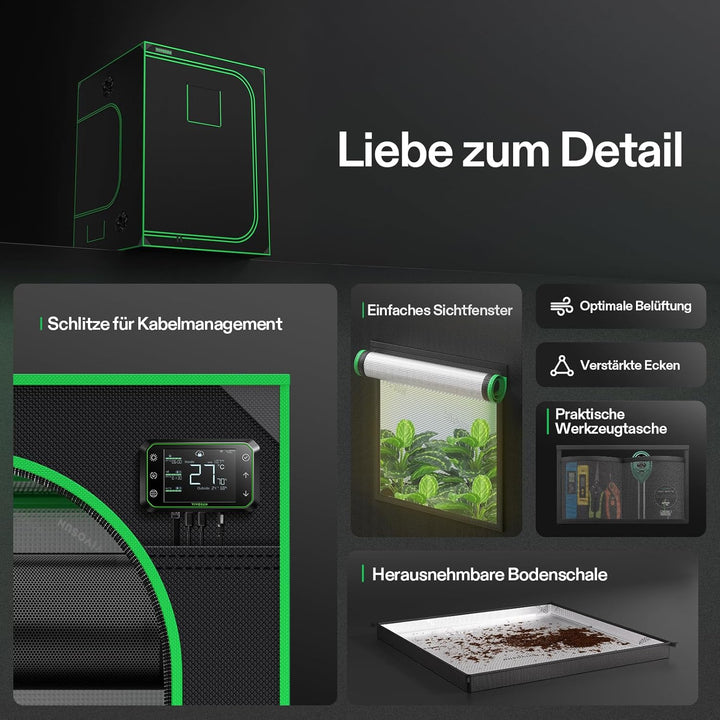 VIVOSUN Growzelt 150x150x200cm lichtdichtes Indoor Hydroponik Zelt mit reflektierendem Mylar Sichtfe