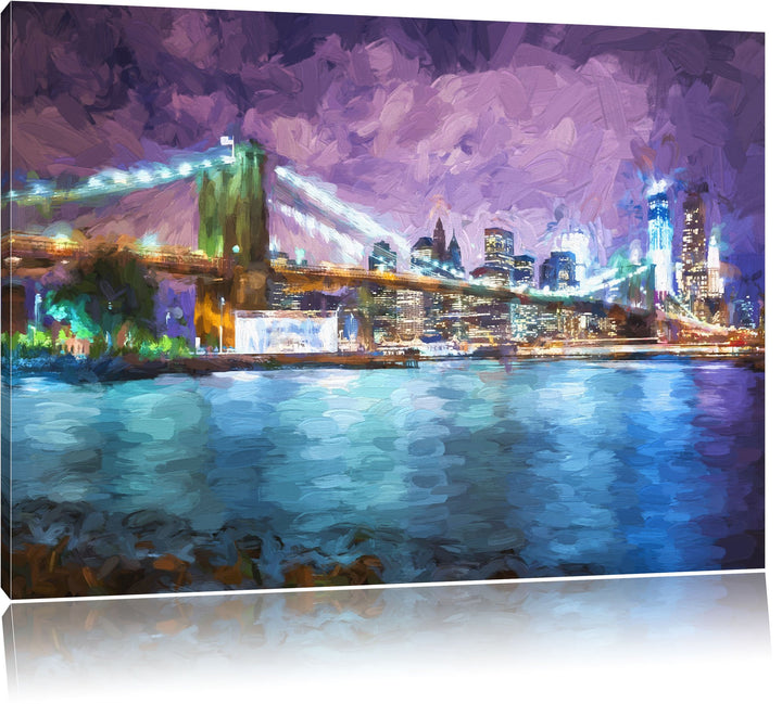 Pixxprint Skyline New York Pinsel Effekt, Format: 100x70 auf Leinwand, 100x70